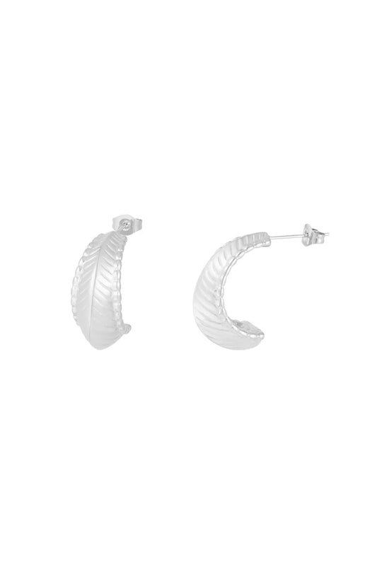Leaf Glow Silver Hoop Earrings
