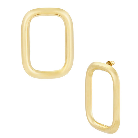 Statement Rectangle Earrings – Stainless Steel, Gold-Tone