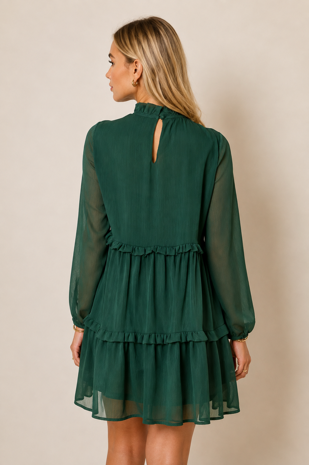 Polyester Women's Midi Dress with Layered Pleats Design