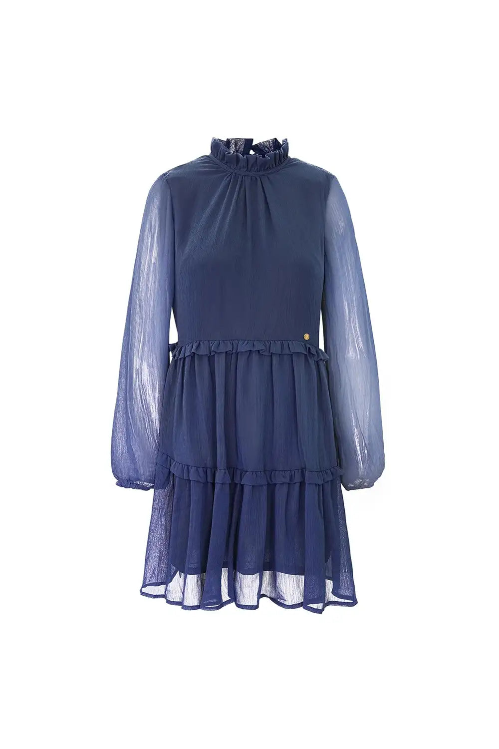 Polyester Women's Midi Dress with Layered Pleats Design