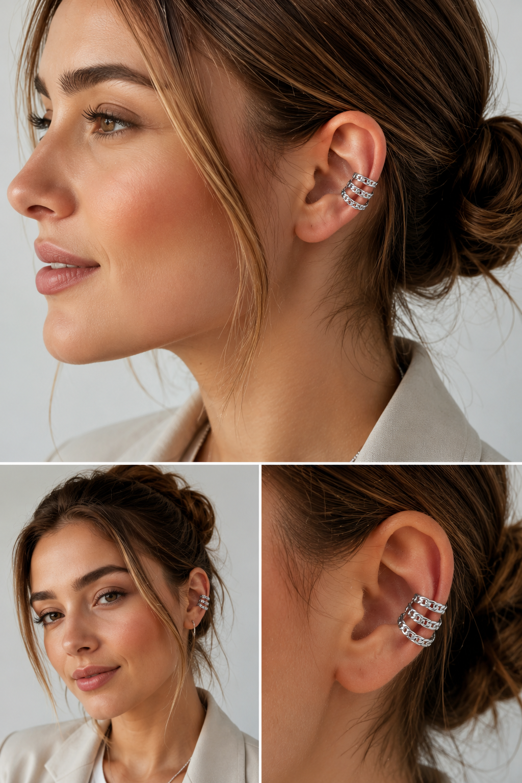 Trendy Earcuff met Dubbele Ketting
