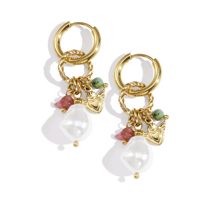 Drop Heart Pearl Earrings