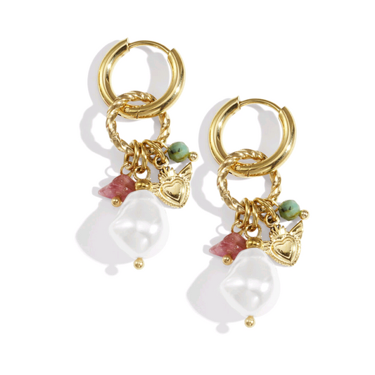 Drop Heart Pearl Earrings